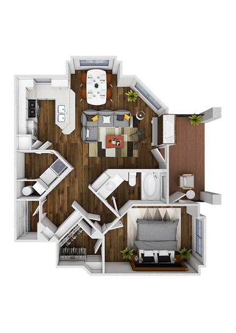 Floor plan for 1 bed, 1 bath, 835 sqft